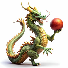Fototapeta premium dragon playing with balll in white background