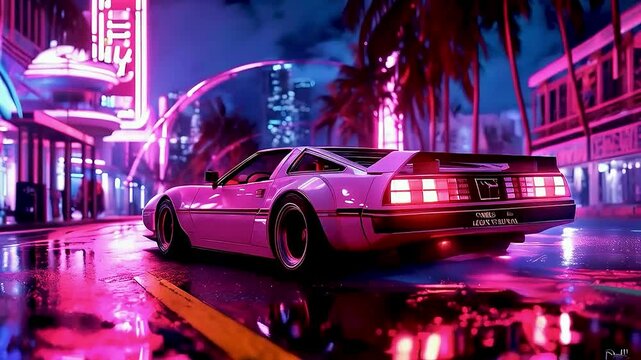 a car  and  neon lights  in Cyberpunk 2077