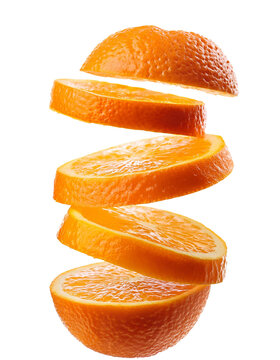 Sliced orange floating on transparent background