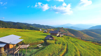 Green natural landscape and blue sky in the Hoang Su Phi, Ha Giang, Vietnam, Aug 2024
