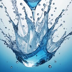 Clear water splash with droplets in motion