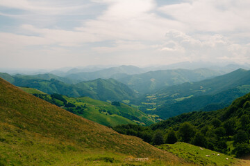 Naklejka premium green fields nearby Mount Orhi, between Navarre and France