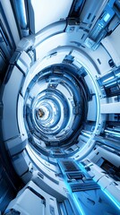 Fototapeta premium Techno Blue and white futuristic spaceship illustration poster background