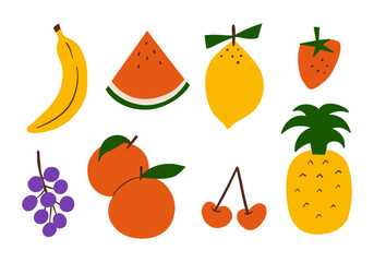 Hand Drawn Fruit Illustration Set. A collection of 8 unique, hand-drawn fruit illustrations, suitable for designs, packaging, and educational materials