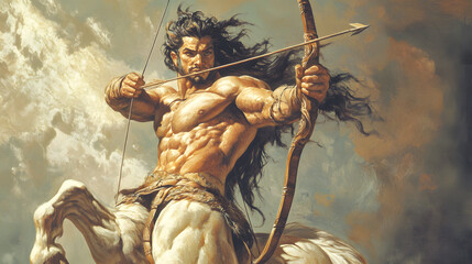 Greek mythology, illustration of the creature centaur half horse half human with a bow, mythical archers