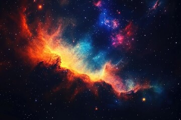 Cosmic Nebula with Multicolored Gas Clouds and Stars