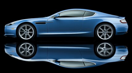 Naklejka premium Blue Luxury Sports Car Reflection Black Background