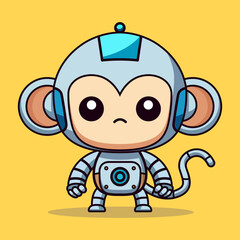 cute monkey robot animal technology science cartoon character flat color vector illustration template design