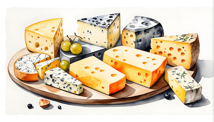 Delicious cheese set illustration, different cheese types design