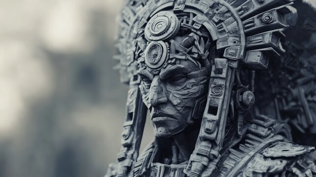 An Intricate Sculpture of a Stone Warrior in Monochrome, Capturing Timeless Beauty and Artistry