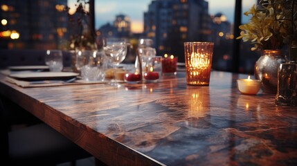 Modern luxury table counter with a subtle kitchen background blur, bringing elegance and refinement to home or product visuals.