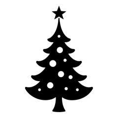 星を飾ったクリスマスツリーのシルエットイラスト　透過背景の切り抜き