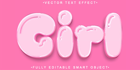 Cartoon Pink Girl Vector Fully Editable Smart Object Text Effect