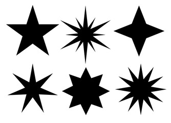 Star icon collection. Different star shapes. Black stars icon set.