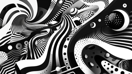 Abstract Black and White Artistic Pattern with Curves and Unique Shapes