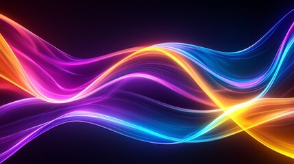 Fototapeta premium Abstract colorful neon waves on dark background.