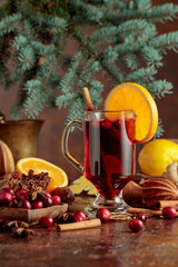 Hot Christmas drink with spices.
