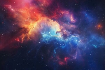 Cosmic Nebula with Red and Blue Swirls and Scattered Stars