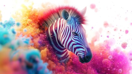 zebra with a mesmerizing blend of colors spiraling across its body. The zebra's striking patterns