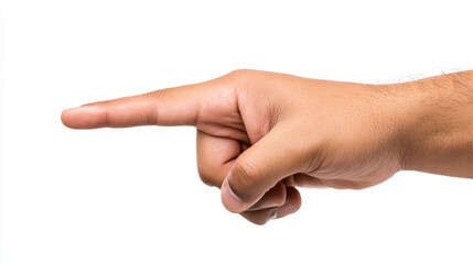 Hand gesture, hand pointing with finger, indicating direction or emphasis, showcasing detail and clarity, isolate on white background