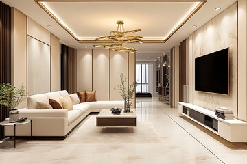 Modern Living Room with TV Wall and Plush Sofa