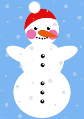 snowman with red hat on blue background	