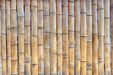 wall made of vertically aligned bamboo stalks, tightly packed together.