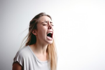 Woman screaming shouting adult frustration.