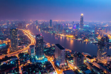 Obraz premium Futuristic Global Network Digital Technology and Internet Connectivity in Modern Cityscape