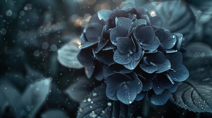 Dark Floral Arrangement of Hydrangea Blooms in Monochromatic Style
