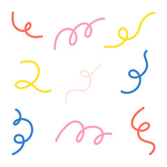 Obraz premium Curly and Swirly Line Elements. A set of nine playful curly and swirly line elements in various shapes and orientations, perfect for backgrounds, graphic accents, or creative design projects
