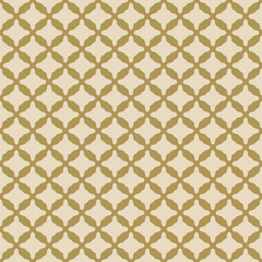 Simple elegant golden abstract seamless pattern. Vector geometric texture with repeated elements, curved rhombus shapes, grid, lattice. Retro vintage gold mesh background. Luxury decorative geo design