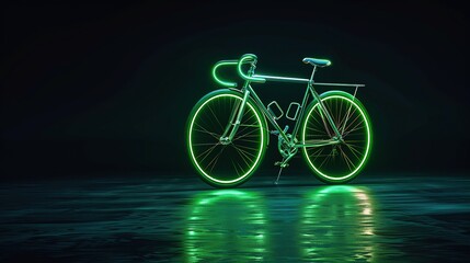 Fototapeta premium Neon-lit bicycle with futuristic design in a dark setting