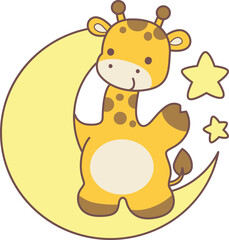 Set Vector Stock Illustrations Isolated of Baby Giraffe.
Cute giraffe animals with various activities.
Funny sticker of Giraffe animal kids.