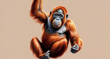 Naklejka premium Orangutan hanging hand drawing