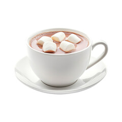 Christmas hot chocolate cocoa with marshmallows in white cup PNG, cutout isolated on transparent background. Festive warm winter holiday season drink