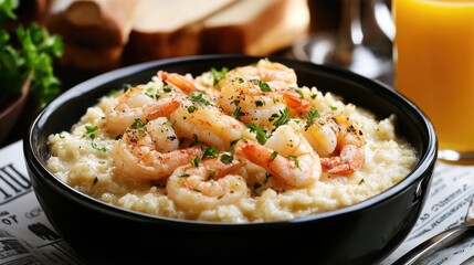 Delicious Shrimp Dish with Creamy Grits and Garnish