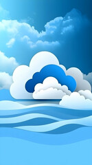 Abstract Paper Cloud over Wavy Sea.
