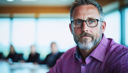 Obraz premium Successful Businessman Reviewing Documents in Bright Office Setting Close-Up