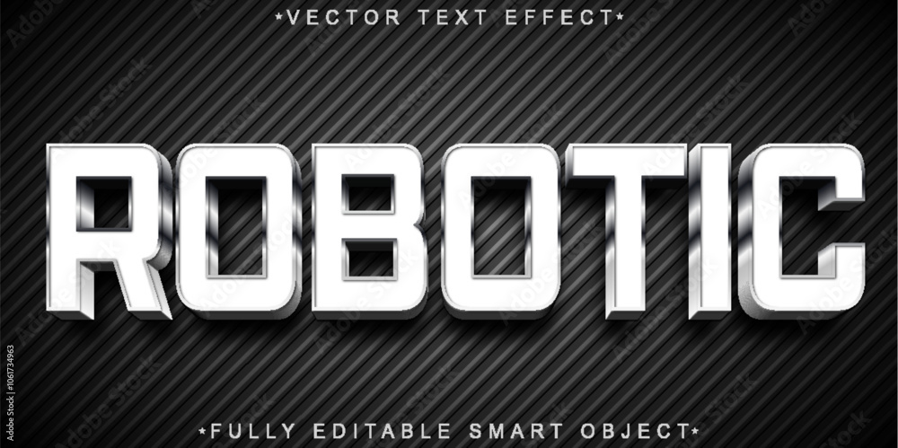 Poster silver robotic vector fully editable smart object text effect