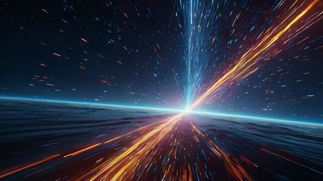 Hyperjump in space. speed of light star wars. particle flow. 3d rendering 