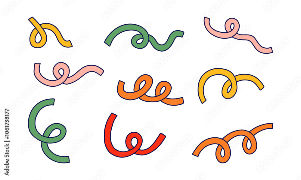 Wall mural curly abstract line set. a collection of nine abstract curly lines with thick, smooth designs. perfe