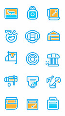 A collection of 15 colorful line icons depicting various symbols and objects.