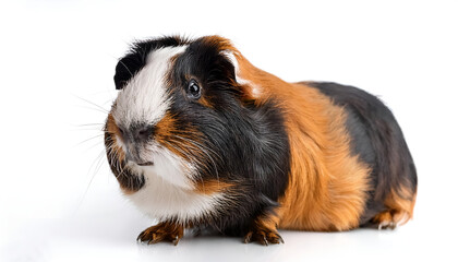Cute guinea pig with brown and white fur. Perfect for pet lovers, this image captures the animal's charming expression and soft texture