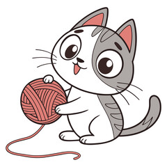 Vector Drawing of cute cat playing with wool 
