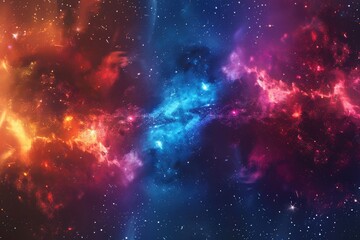 Fototapeta premium A Cosmic Dance of Red, Blue, and White Nebulae in a Starry Night Sky