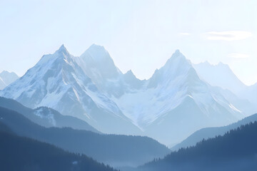 Obraz premium Majestic snow-capped mountains at sunrise in serene alpine landscape