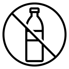 No drinking icon in black, outline style and transparent background