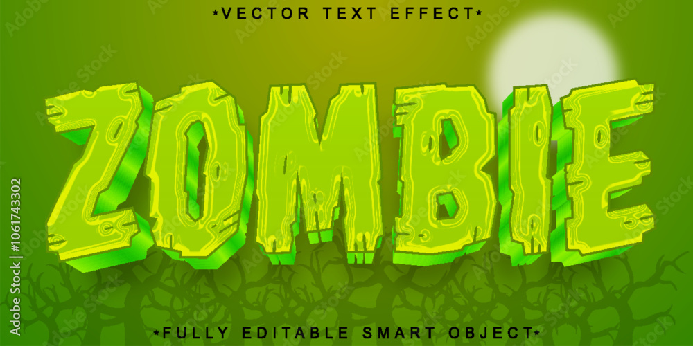 Poster green zombie vector fully editable smart object text effect