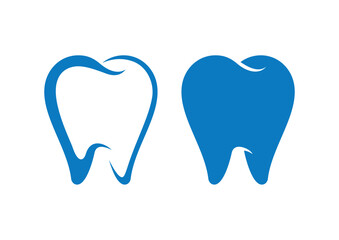 Healthy tooth blue silhouette simple icon set vector. Healthy teeth blue outline collection isolated on a white background. Abstract human tooth vector illustration